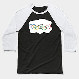 Hearts with Olympic colors and text "peace" Baseball T-Shirt